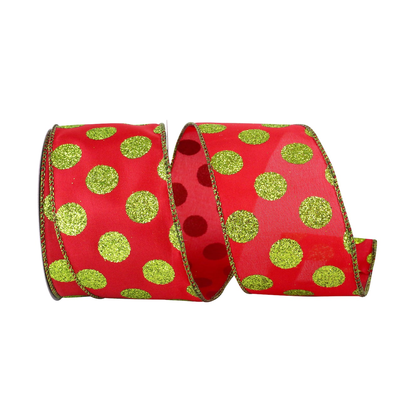 JAM Paper 2.5&#x22; Glitter Wired Red &#x26; Lime Dots Ribbon